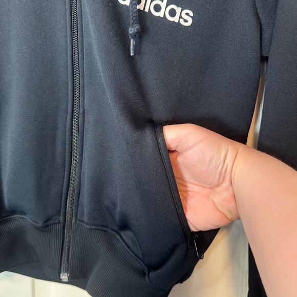 Adidas Y2K Zip Up Hooded Jacket Size M Striped Sleeves Trefoil Logo Black White - Picture 9 of 15